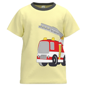 Cream Fire Truck Graphic T-Shirt for Boys | Kids Cotton Tee | Fire Engine Print Casual Wear | 2200