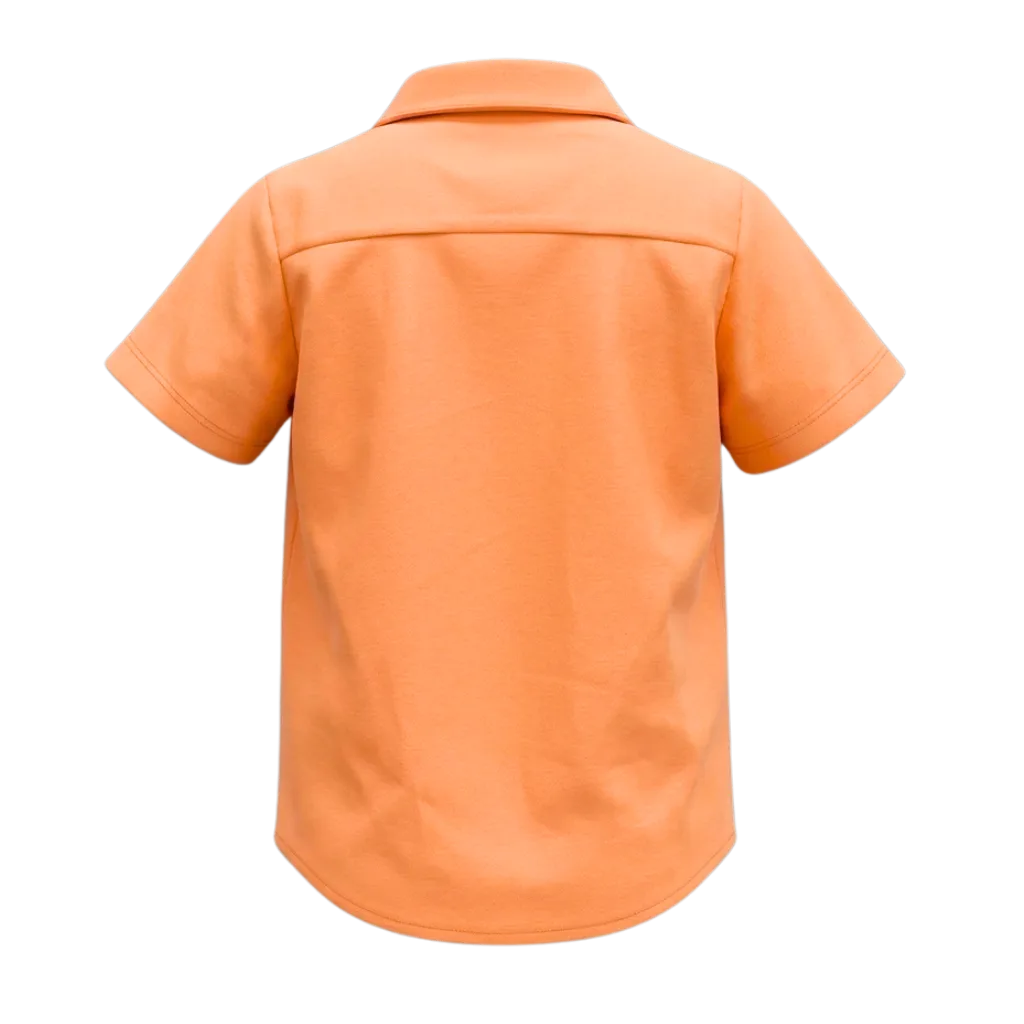 Orange Boys Casual Shirt | Pirate Shark Graphic Short Sleeve Button-Down Shirt | Smart Everyday Wear | 2201