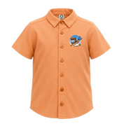 Orange Boys Casual Shirt | Pirate Shark Graphic Short Sleeve Button-Down Shirt | Smart Everyday Wear | 2201