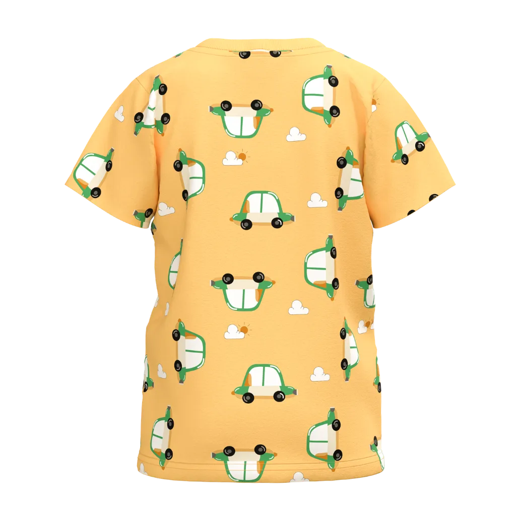 Yellow Boys Printed T-Shirt | All-Over Car Pattern Casual Tee | Soft Cotton Summer Wear | 2204