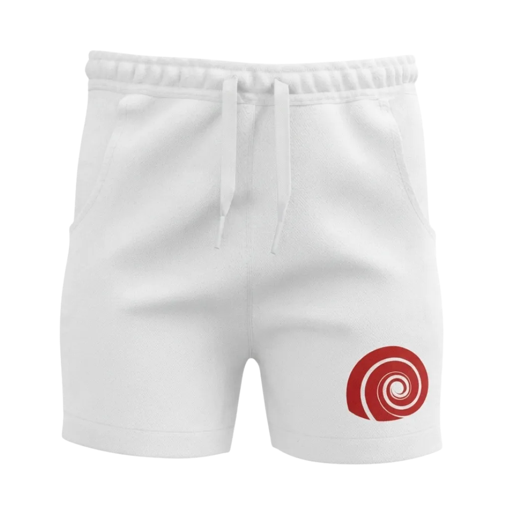 White Boys Short Pant | Red Spiral Graphic | Casual Drawstring Shorts | 2205