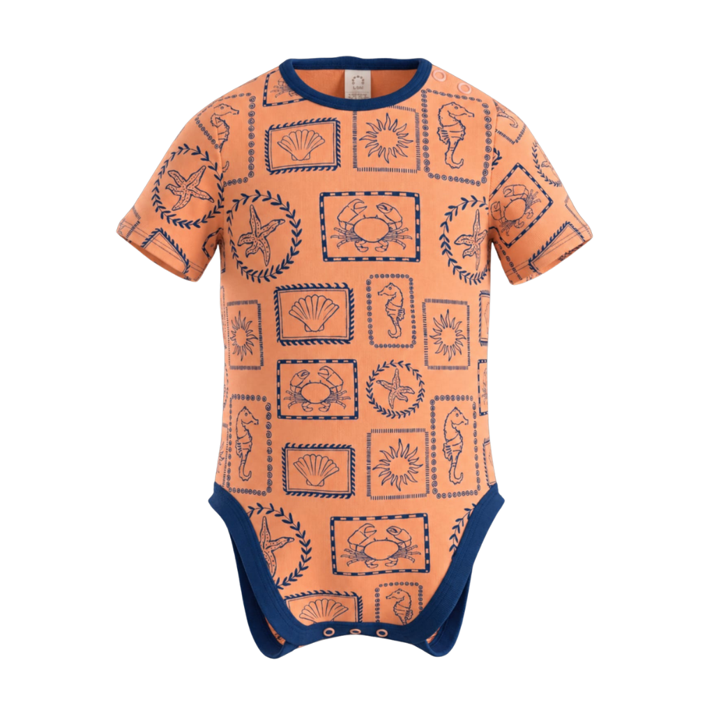 Almond Blossom Boys Graphic Romper | Ocean Life All-Over Print Short Sleeve Baby Bodysuit | 2214