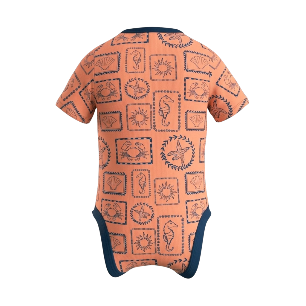 Almond Blossom Boys Graphic Romper | Ocean Life All-Over Print Short Sleeve Baby Bodysuit | 2214