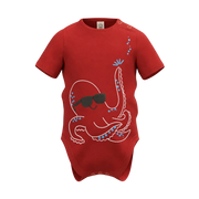 Red Boys Graphic Romper | Cool Octopus Print Short Sleeve Baby Bodysuit | Comfortable Everyday Wear | 2215