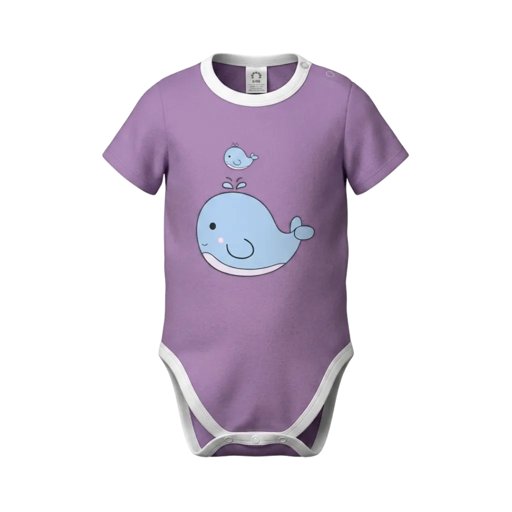 Purple Ash Whale Graphic Baby Romper | Cute Short Sleeve Baby Bodysuit | Soft Cotton Everyday Romper | 2216