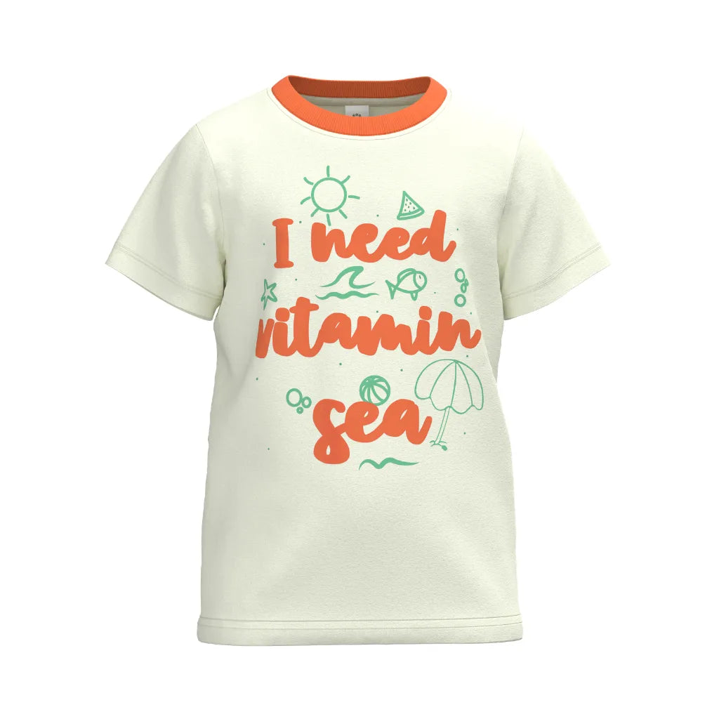 Cream Boys Graphic T-Shirt | "I Need Vitamin Sea" Summer Print Tee | Soft Cotton Half Sleeve Casual T-Shirt | 2217