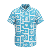 White & Cyan Boys Printed Shirt | Ocean Life Seashell Starfish & Coral Print Short Sleeve Shirt | Smart Casual Wear | 2219