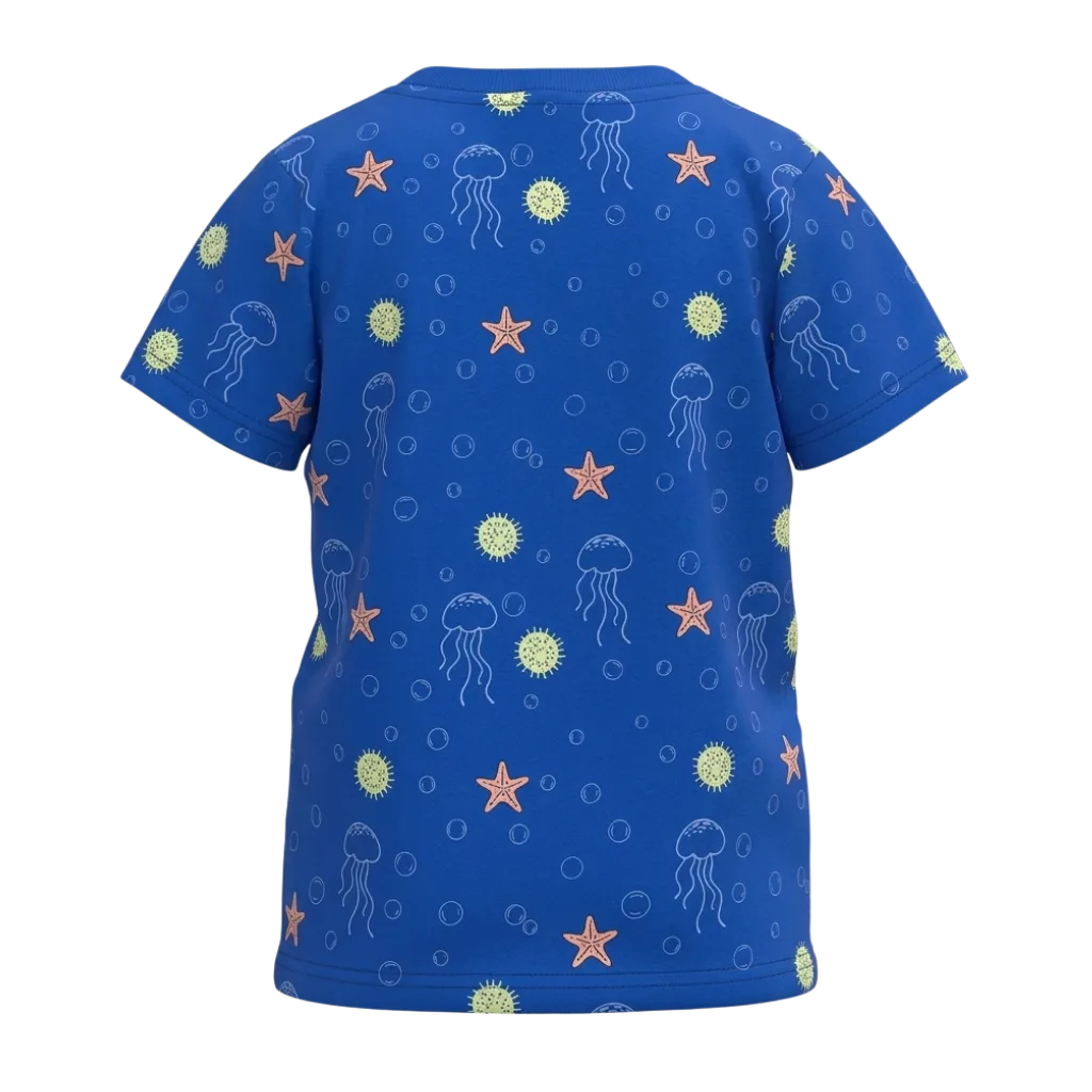 Navy Boys Printed T-Shirt | Jellyfish & Starfish Ocean Print Casual Tee | Comfortable Everyday Wear | 2222