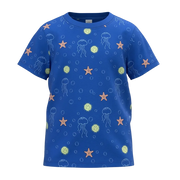 Navy Boys Printed T-Shirt | Jellyfish & Starfish Ocean Print Casual Tee | Comfortable Everyday Wear | 2222