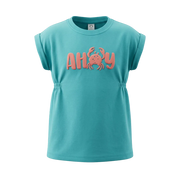 Green Girls Graphic T-Shirt | "Ahoy" Crab Print Cinched Waist Tee | Soft Cotton Casual Summer T-Shirt | 2230