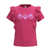Pink Girls Graphic T-Shirt | Seashell Print Ruffle Detail Tee | Comfortable Everyday Wear | 2231
