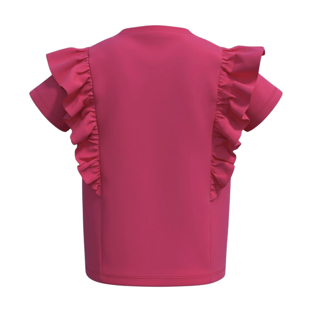 Pink Girls Graphic T-Shirt | Seashell Print Ruffle Detail Tee | Comfortable Everyday Wear | 2231