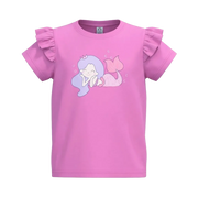 Pink Girls Graphic T-Shirt | Mermaid Print Ruffle Shoulder Tee | Comfortable Everyday Wear | 2234