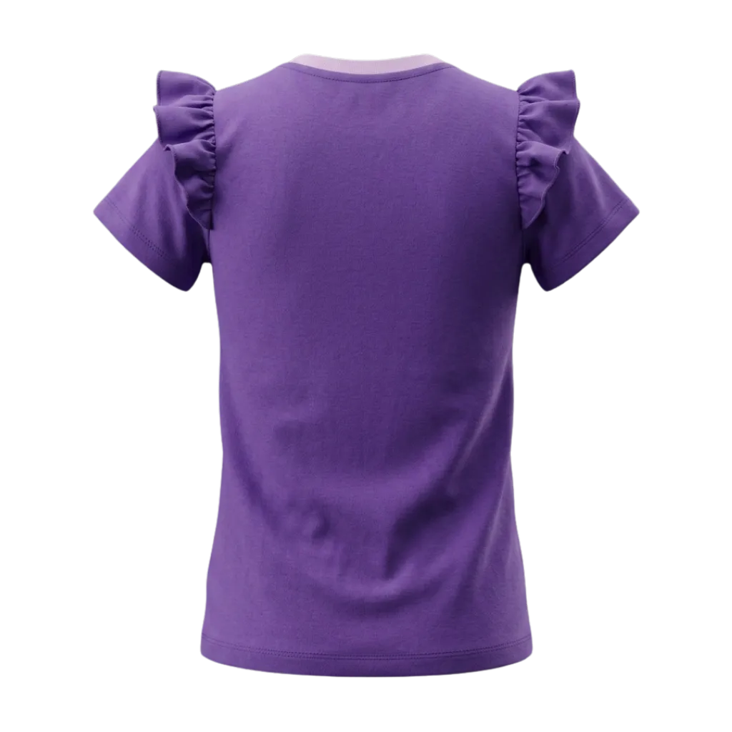 Purple Girls Graphic T-Shirt | Seashell & Starfish Print Ruffle Sleeve Tee | Soft Cotton Casual T-Shirt | 2236