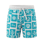 White & Cyan Boys Printed Short Pant | Ocean Life Graphic Drawstring Shorts | Comfortable Summer Wear | 2244