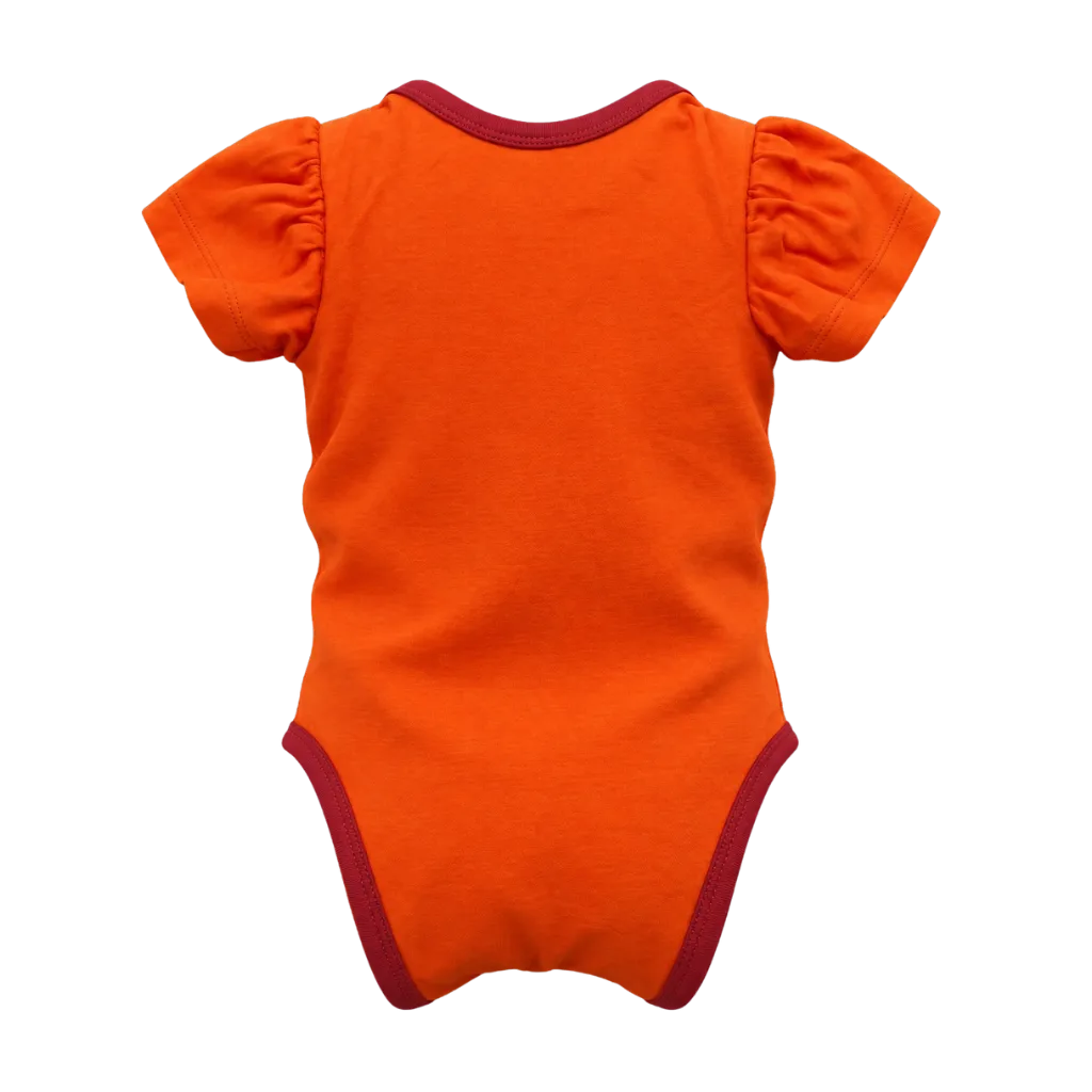 Orange Girls Graphic Romper | Seashell Print Contrast Trim Baby Bodysuit | Comfortable Everyday Wear | 2249