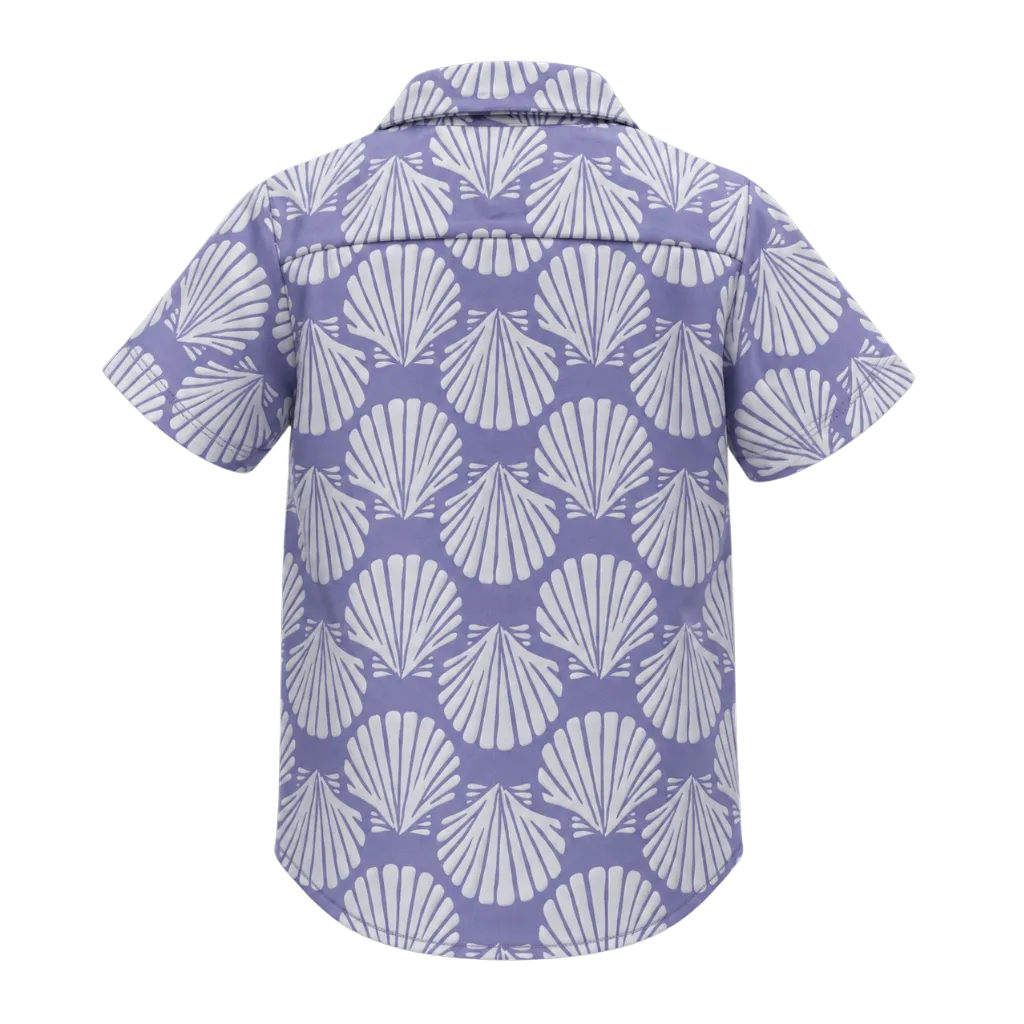 Blue Boys Printed Shirt | All-Over Seashell Print Short Sleeve Button-Down Shirt | Smart Casual Summer Wear | 2257