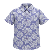 Blue Boys Printed Shirt | All-Over Seashell Print Short Sleeve Button-Down Shirt | Smart Casual Summer Wear | 2257