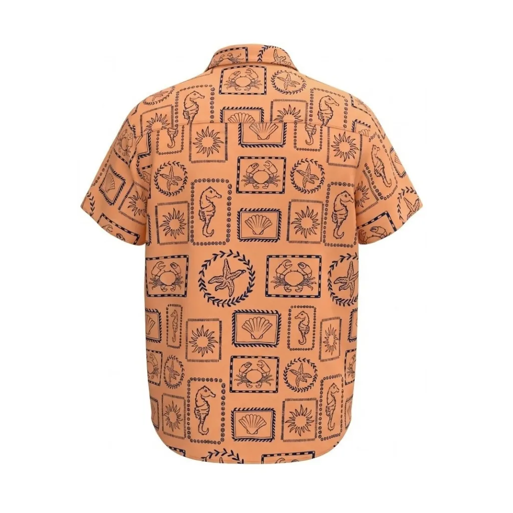 Orange Boys Printed Shirt | Seashell Crab & Starfish Ocean Print Short Sleeve Shirt | Smart Casual Wear | 2258