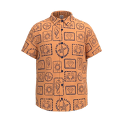 Orange Boys Printed Shirt | Seashell Crab & Starfish Ocean Print Short Sleeve Shirt | Smart Casual Wear | 2258
