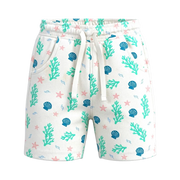 White Girls Printed Short Pant | Seashell Starfish & Coral Print Drawstring Shorts | Comfortable Summer Wear | 2267