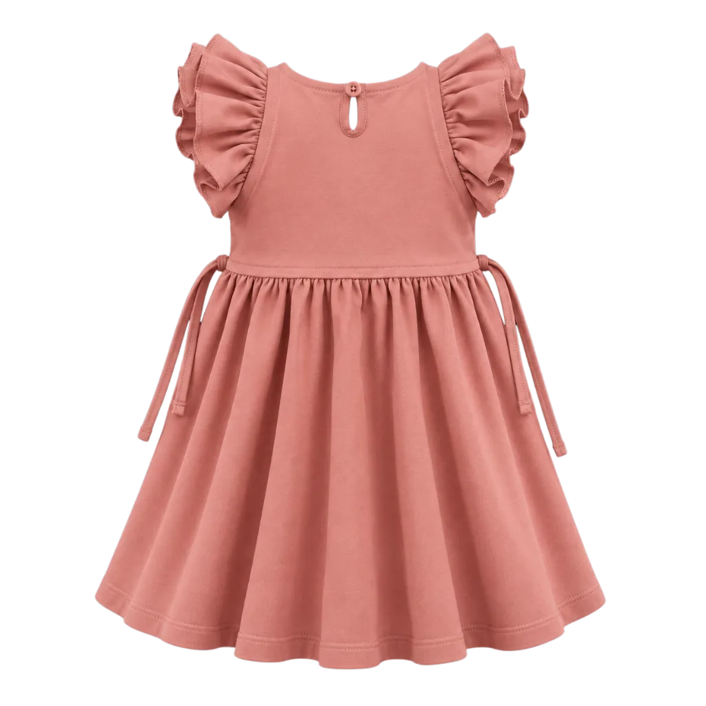 Blush Girls Frock | Cute Bear Rainbow Print Ruffle Sleeve Dress | Comfortable Party & Everyday Wear | 2270