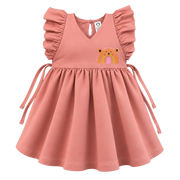 Blush Girls Frock | Cute Bear Rainbow Print Ruffle Sleeve Dress | Comfortable Party & Everyday Wear | 2270