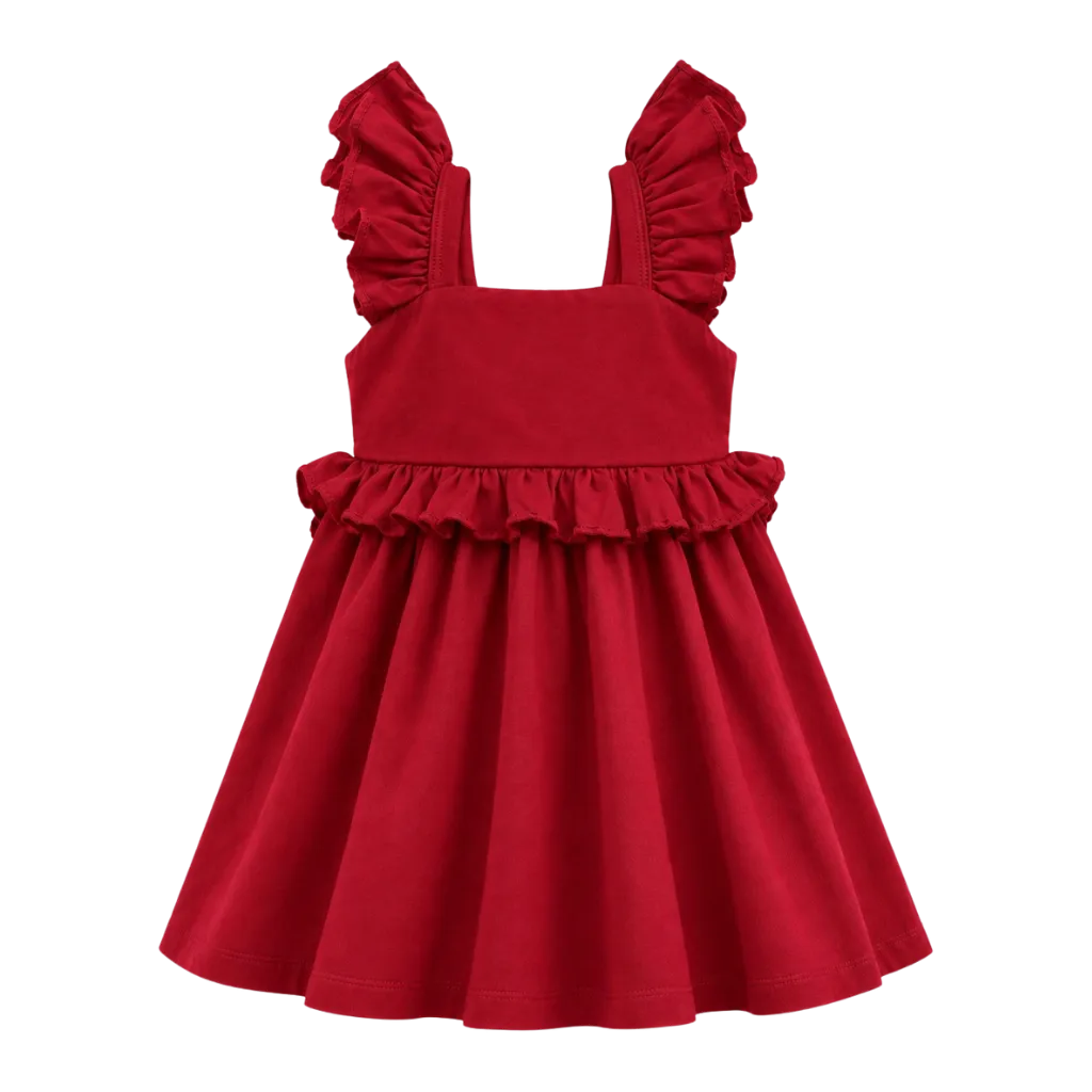 Red Girls Ruffle Frock | “Always Be Kind” Graphic Sleeveless Dress | Comfortable Everyday Wear | 2271