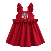 Red Girls Ruffle Frock | “Always Be Kind” Graphic Sleeveless Dress | Comfortable Everyday Wear | 2271