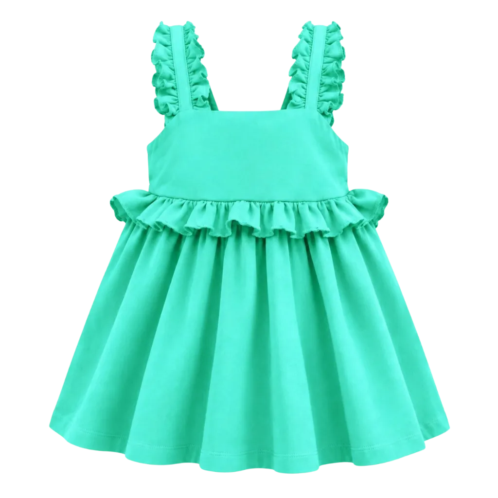Cyan Girls Ruffle Frock | Cute Bee Print Sleeveless Summer Dress | Comfortable Everyday Wear | 2273