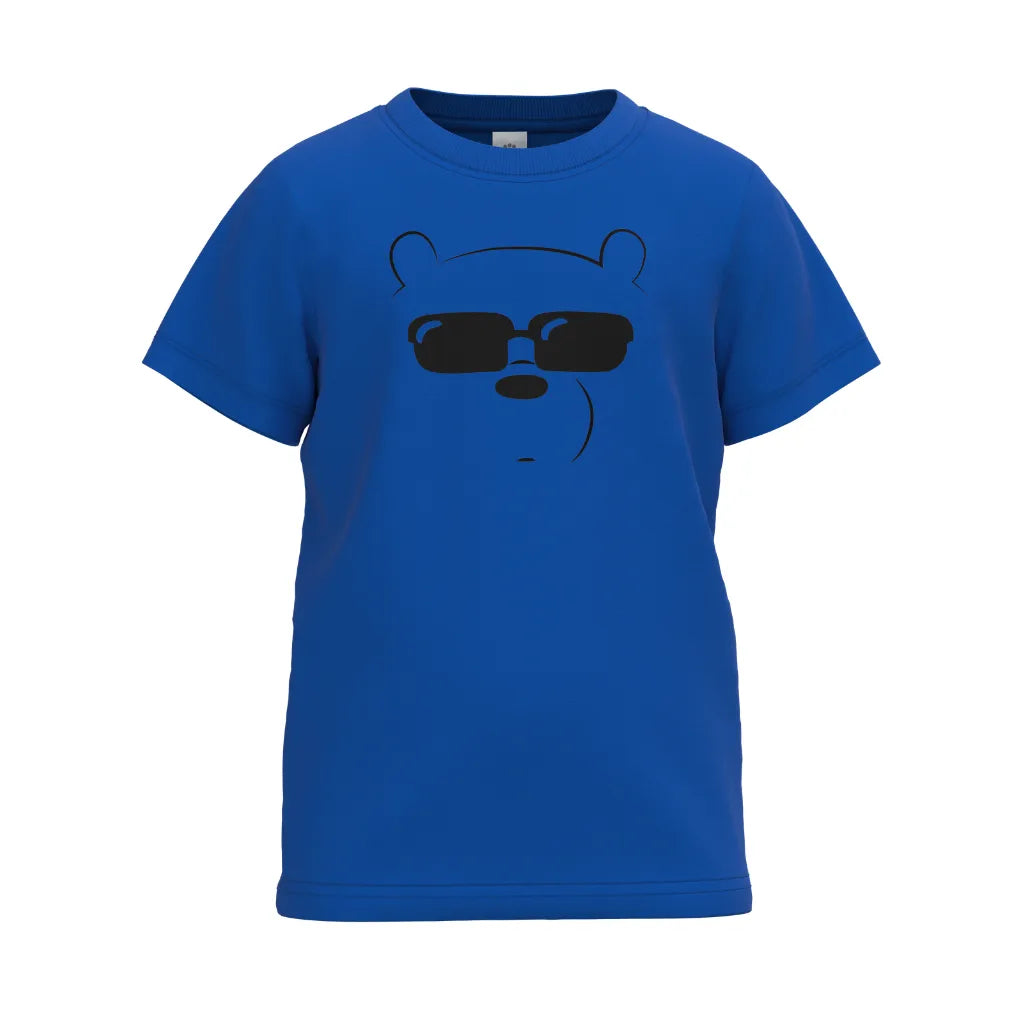 Blue Boys Graphic T-Shirt | Cool Bear Sunglasses Print Casual Tee | Soft Cotton Half Sleeve Everyday T-Shirt | 2281B