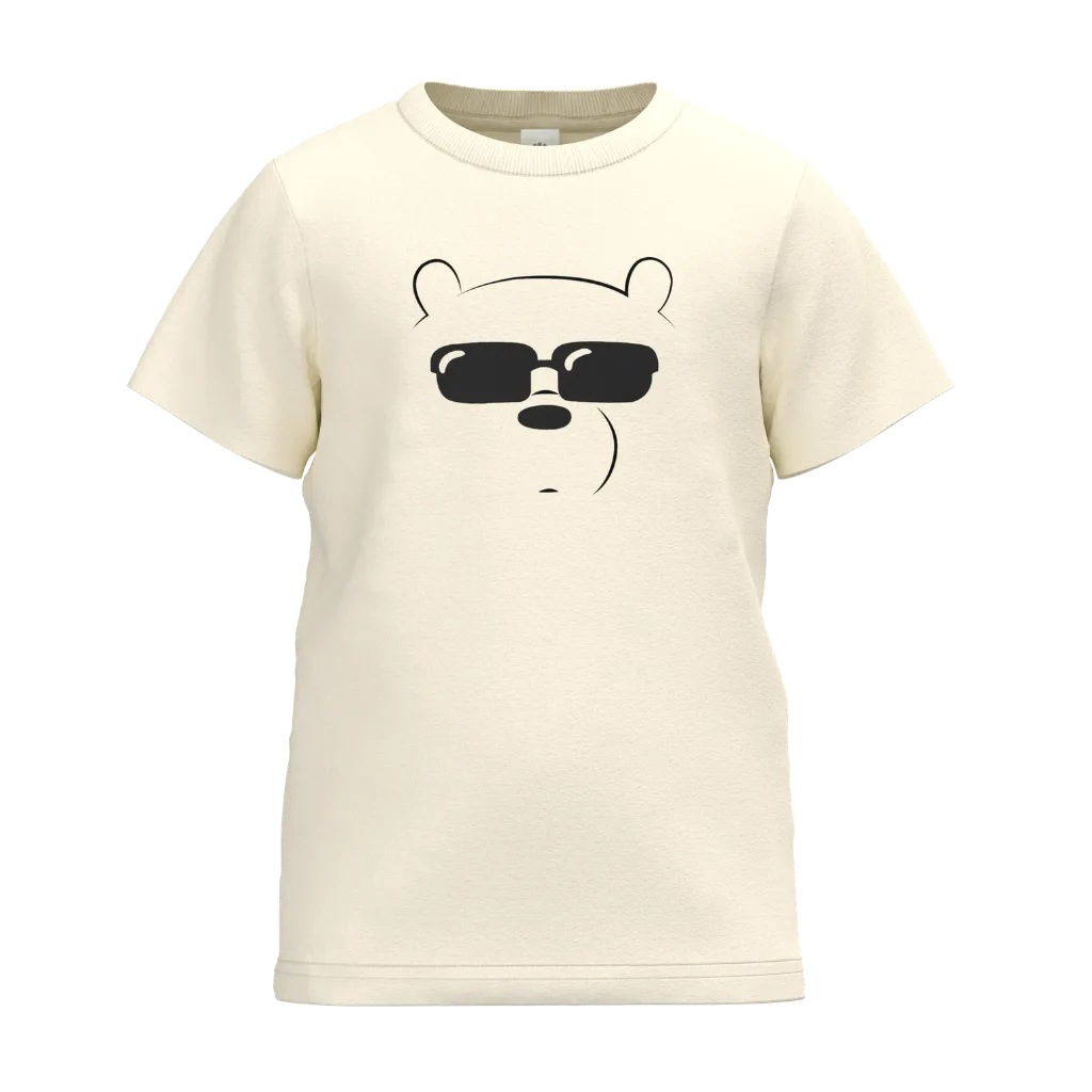 Cream Boys Graphic T-Shirt | Cool Bear Print Casual Kids Tee | Soft Cotton Everyday Wear | 2281