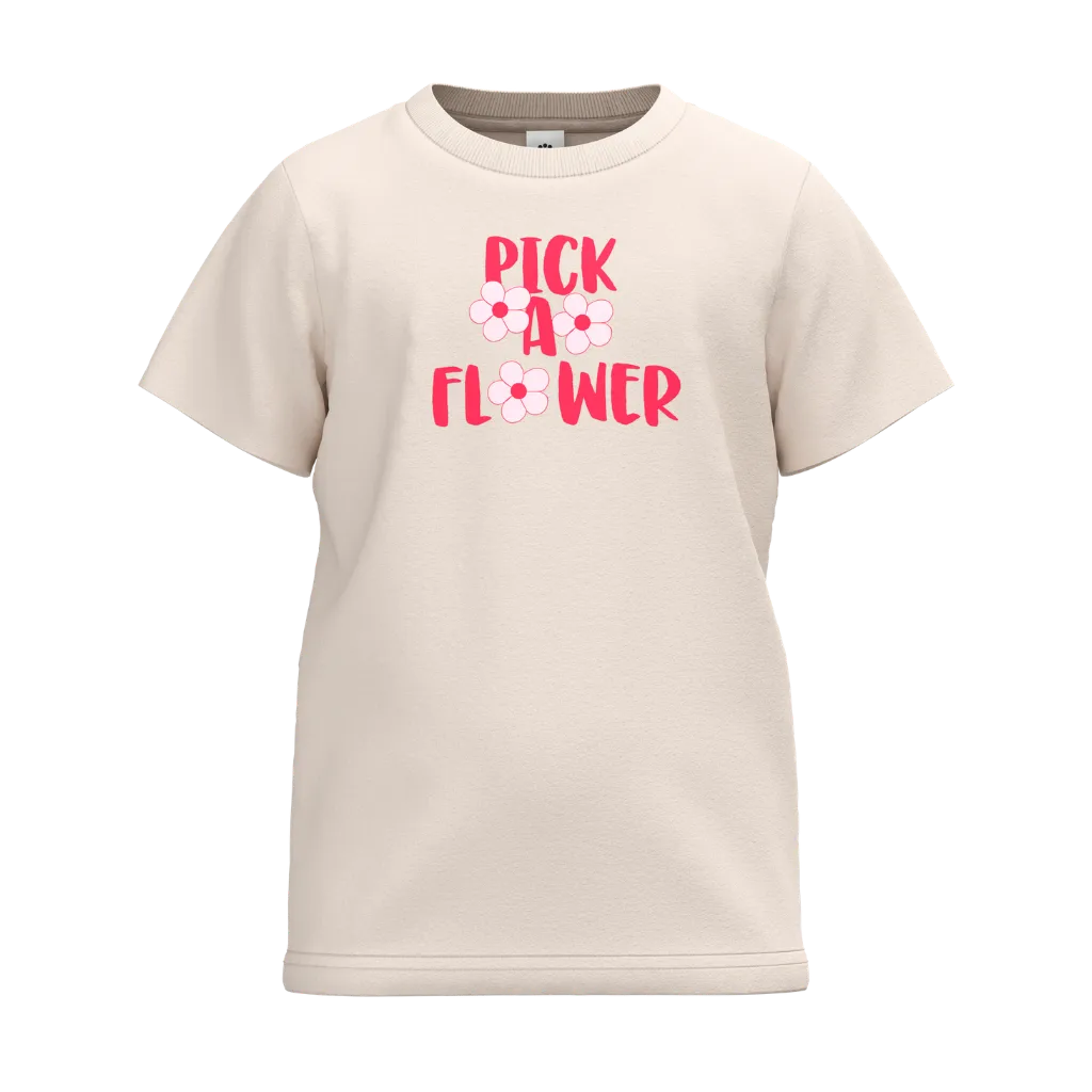 Blush Girls T-Shirt | “Pick A Flower” Printed Tee | Cute Summer Cotton Top | 2282