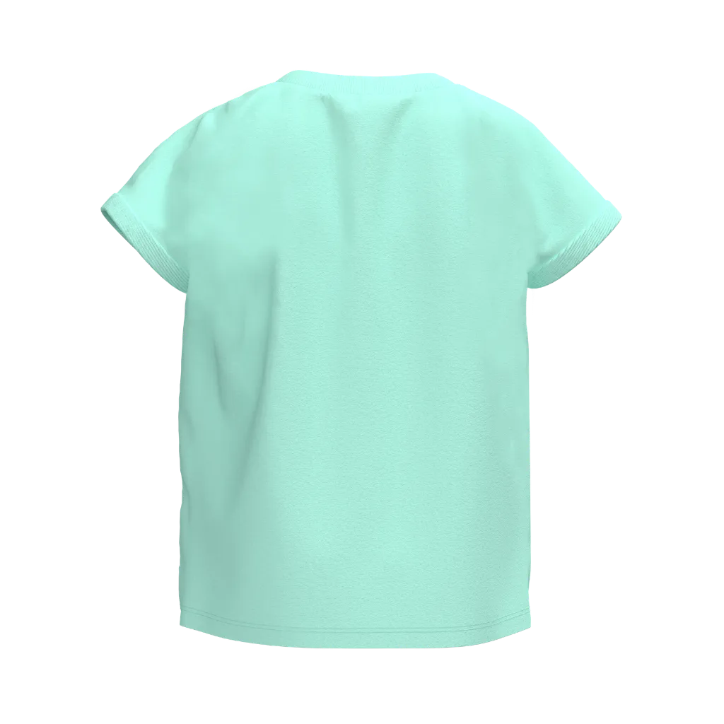 Cyan Girls Floral Graphic T-Shirt | "Good Mood" Print Casual Tee | Soft Cotton Half Sleeve Summer T-Shirt | 2285