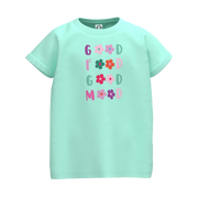Cyan Girls Floral Graphic T-Shirt | "Good Mood" Print Casual Tee | Soft Cotton Half Sleeve Summer T-Shirt | 2285