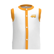 White Unisex Nima | Cute School Bus Print Sleeveless Baby Vest | Soft Cotton Front Button Nima | 2287