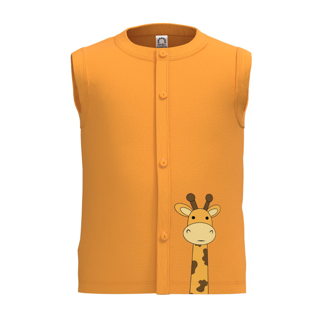 Orange Unisex Nima | Cute Giraffe Print Sleeveless Baby Vest | Soft Cotton Front Button Nima | 2289