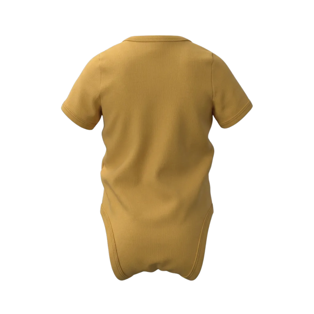 Gold Unisex Graphic Romper | "Buddies" Print Short Sleeve Baby Bodysuit | Soft Cotton Everyday Romper | 2291