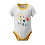 White Unisex Graphic Romper | "Summer" Print Short Sleeve Baby Bodysuit | Soft Cotton Everyday Romper | 2293