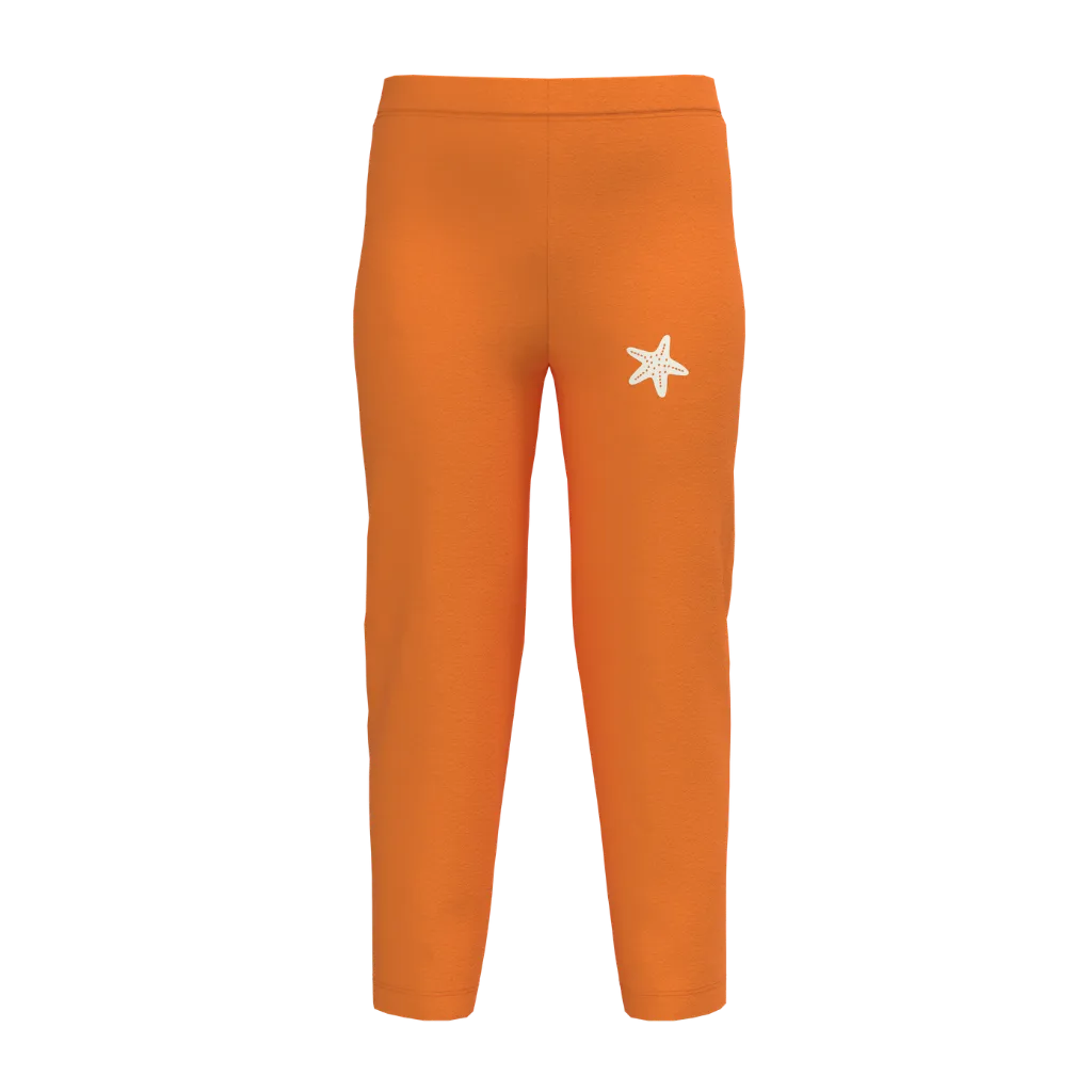Orange Girls Printed Leggings | Starfish Graphic Stretch Leggings | Soft Cotton Everyday Wear for Girls | 2294