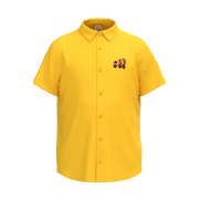 Yellow Boys Casual Shirt | Construction Truck Embroidery Short Sleeve Shirt | Soft Cotton Button-Down Summer Shirt | 2299