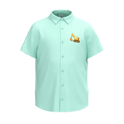 Cyan Boys Casual Shirt | Excavator Embroidery Short Sleeve Shirt | Soft Cotton Button-Down Summer Shirt | 2300