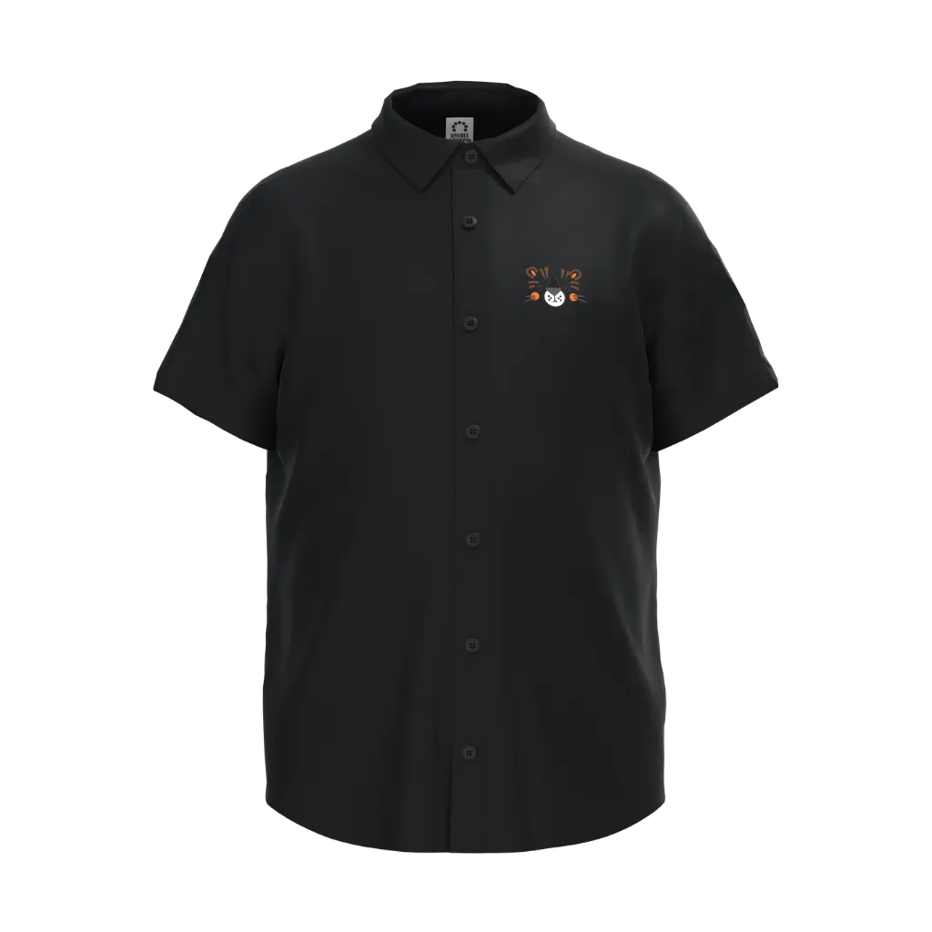 Black Boys Casual Shirt | Tiger Face Embroidery Short Sleeve Shirt | Soft Cotton Button-Down Summer Shirt | 2301