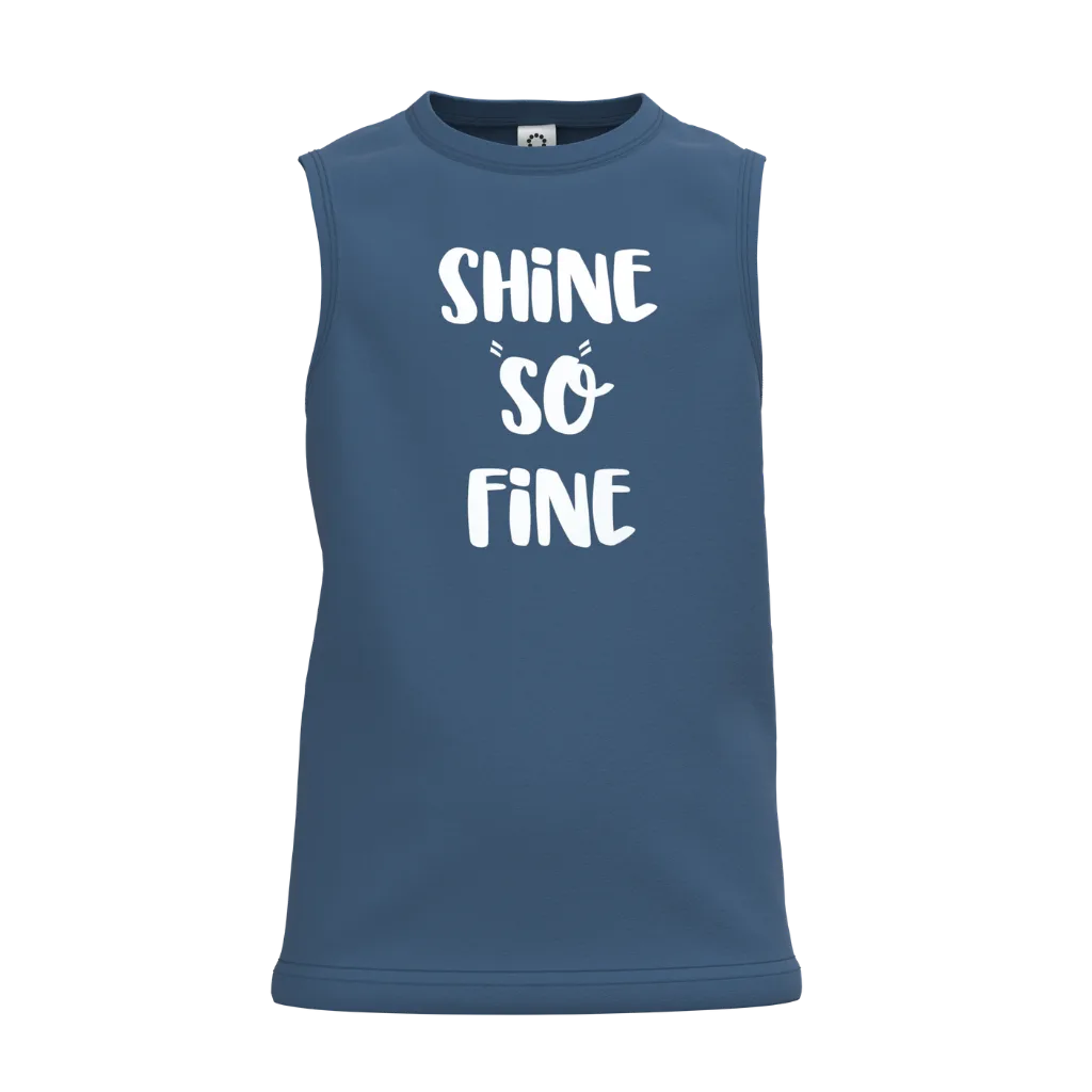 True Blue Boys Sleeveless T-Shirt | “Shine So Fine” Graphic Tank Top | Soft Cotton Summer Kids Wear | 2304