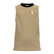 Khaki Boys Sleeveless T-Shirt | Minimal Deer Print Tank Top | Smart Casual Cotton Summer Wear | 2305
