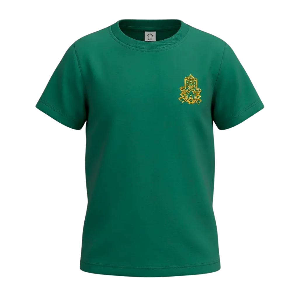 Green Boys Graphic T-Shirt | Hamsa Hand Print Casual Tee | Comfortable Everyday Wear | 2306