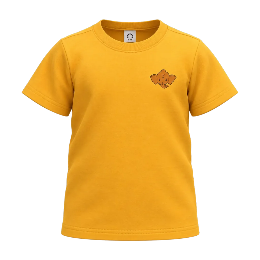 Yellow Boys Graphic T-Shirt | Cute Elephant Print Casual Tee | Comfortable Everyday Wear | 2307