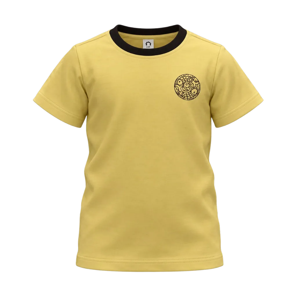 Yellow Boys Graphic T-Shirt | Circular Art Print Contrast Neck Tee | Comfortable Everyday Wear | 2309