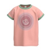 Pink Girls Graphic T-Shirt | Om Symbol Print Contrast Trim Tee | Comfortable Everyday Wear | 2310