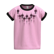 Light Purple Girls Graphic T-Shirt | Lotus & Om Print Contrast Trim Tee | Comfortable Everyday Wear | 2311